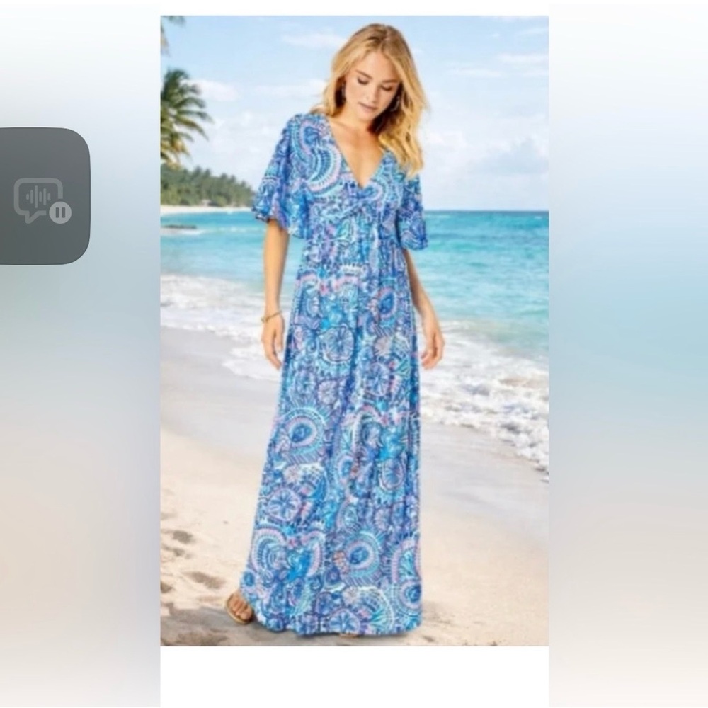 Lilly Pulitzer Minka Sleeved Maxi- Size 2- Commotion in the Ocean- Blue Grotto